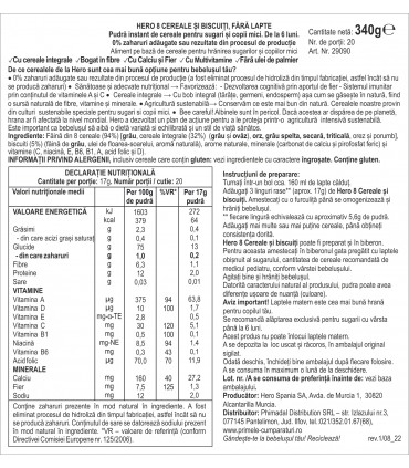 HERO - 8 CEREALE CU BISCUITI, 340G, 6luni+